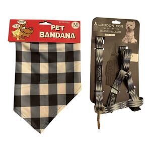 Fashion London Plaid Dog Harness with Matching Leash Size Small & Med Bandana